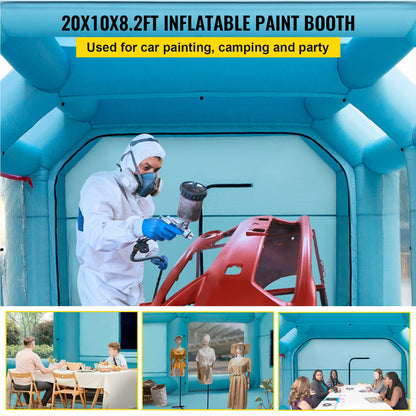 Portable Inflatable Paint Booth, 609.6 x 304.8 x 249.9 cm Inflatable Spray Booth, Car Paint Tent w/ Air Filter System & 2 Blowers, Upgraded Blow Up Spray Booth Tent, Auto Paint Workstation, Motorcycle Garage
