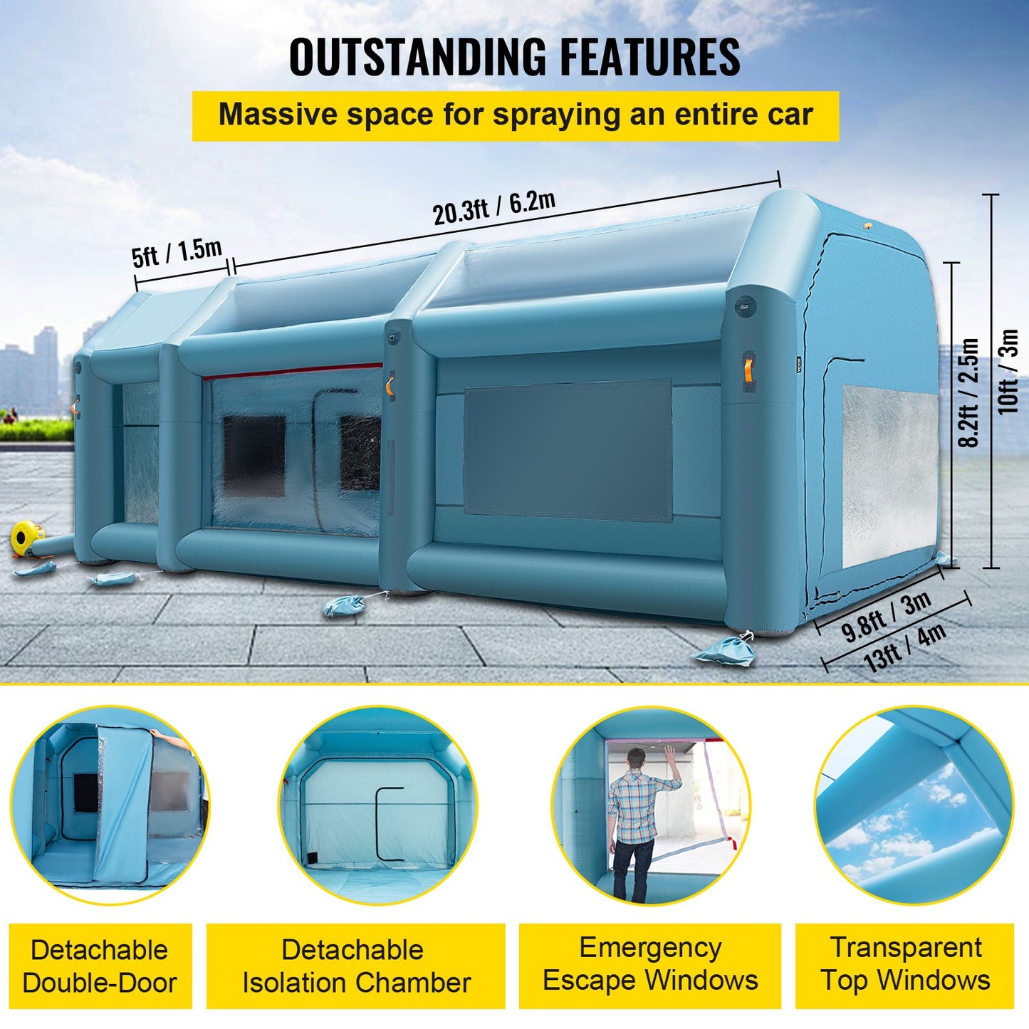 Portable Inflatable Paint Booth, 792.48 x 457.2 x 304.8 cm Inflatable Spray Booth, Car Paint Tent w/ Air Filter System & 2 Blowers, Upgraded Blow Up Spray Booth Tent, Auto Paint Workstation, Car Parking Garage