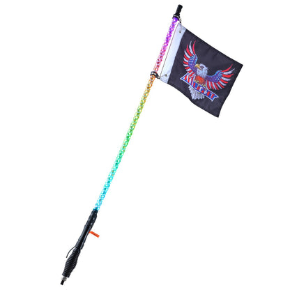 1 PC 3 FT Whip Light with Spring Base, Led Whip Light with APP & Remote Control, Waterproof 360° Spiral RGB Chasing Lighted Whip with 2 Flags, for UTVs, ATVs, Motorcycles, RZR, Can-am, Go-karts