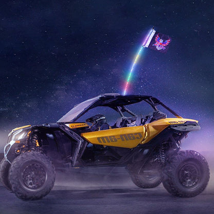1 PC 4 FT Whip Light, APP & RF Remote Control Led Whip Light, Waterproof 360°Spiral RGB Chasing Lighted Whips with 2 Flags, for UTVs, ATVs, Motorcycles, RZR, Can-am, Trucks, Off-road, Go-karts