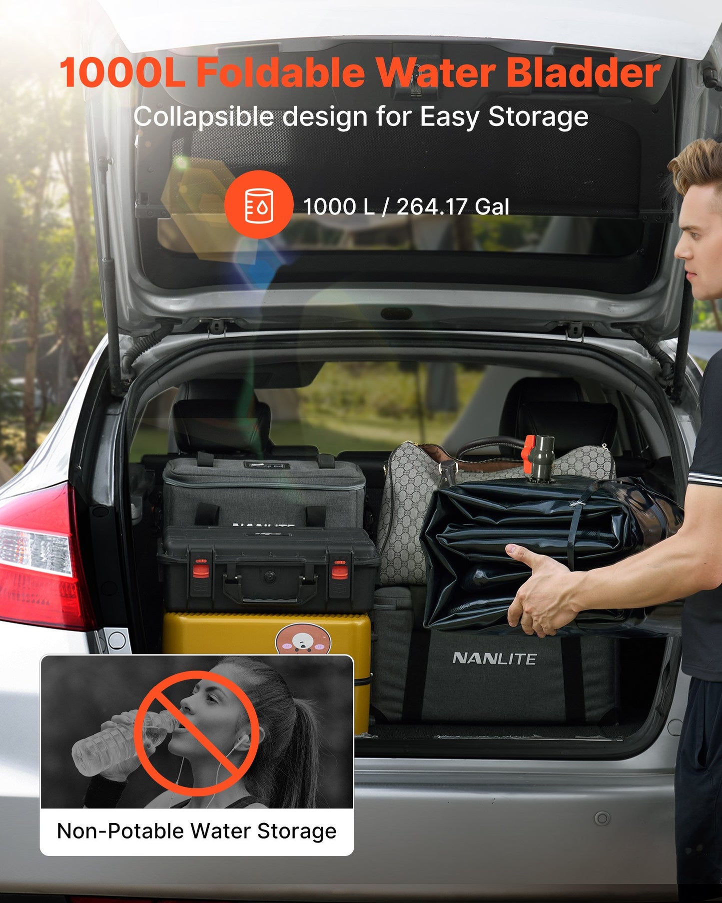 Wasserspeicherblase, 1000 l Wasserbehälter, 1000D PVC-Großvolumen-Weichsackblase, faltbar und tragbar für Gartenbewässerung, Camping, Wohnmobil, Notfälle – Schwarz