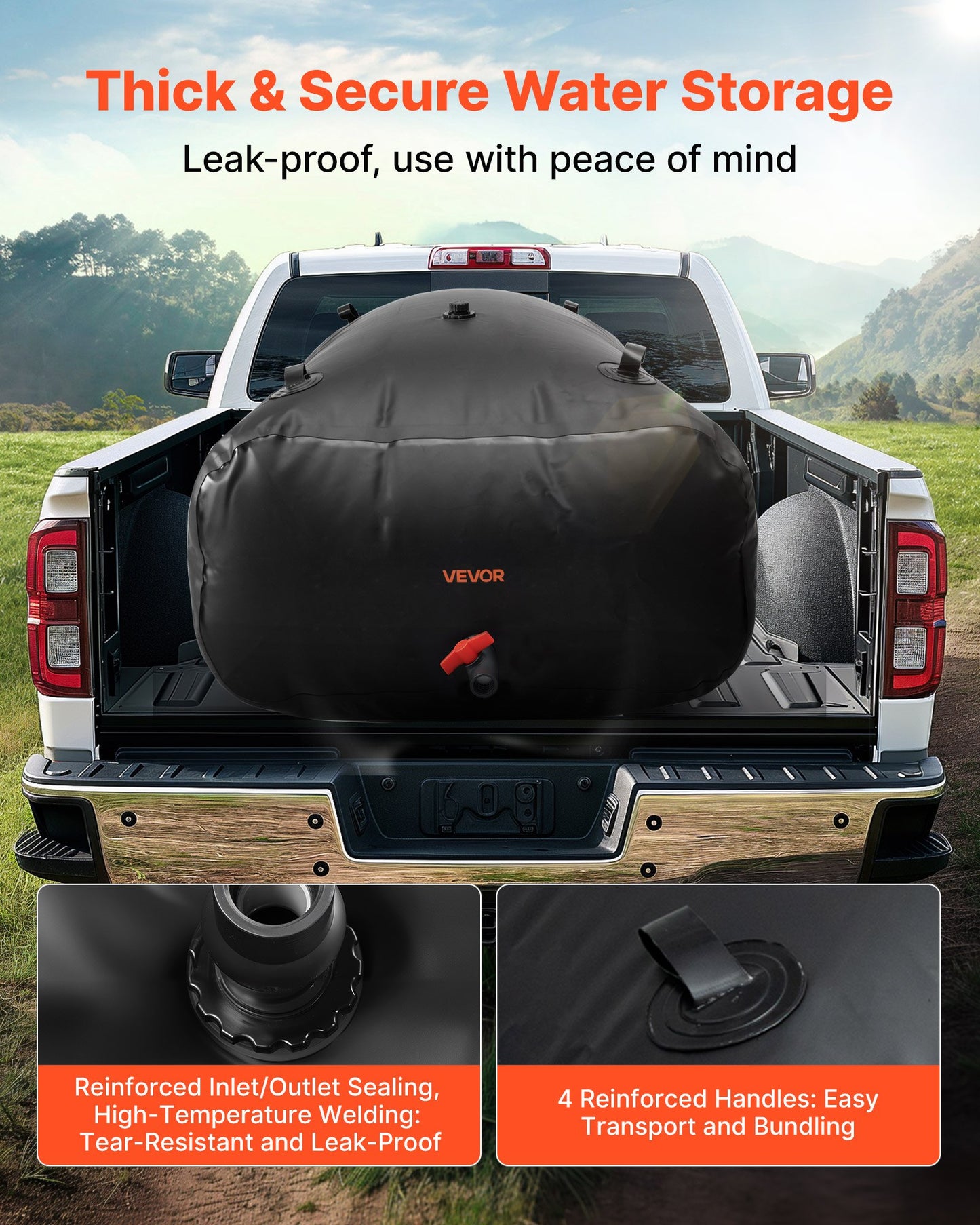 Wasserspeicherblase, 1000 l Wasserbehälter, 1000D PVC-Großvolumen-Weichsackblase, faltbar und tragbar für Gartenbewässerung, Camping, Wohnmobil, Notfälle – Schwarz