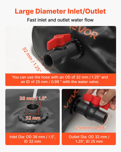 Wasserspeicherblase, 1000 l Wasserbehälter, 1000D PVC-Großvolumen-Weichsackblase, faltbar und tragbar für Gartenbewässerung, Camping, Wohnmobil, Notfälle – Schwarz