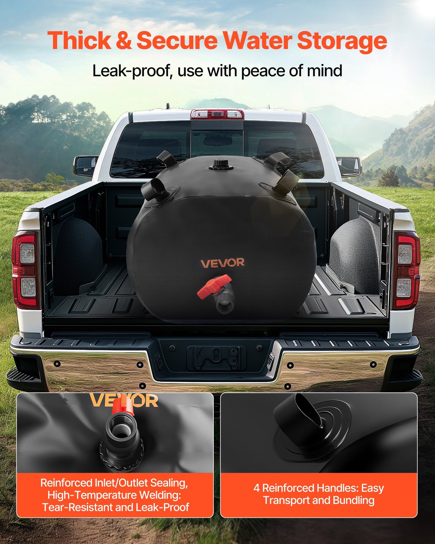 Wasserspeicherblase, 113 l, aus robustem, verdicktem 1000D PVC, faltbar und tragbar, ideal für Gartenbewässerung, Camping, Wohnmobile und Notfälle – Schwarz