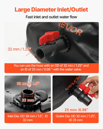 Wasserspeicherblase, 113 l, aus robustem, verdicktem 1000D PVC, faltbar und tragbar, ideal für Gartenbewässerung, Camping, Wohnmobile und Notfälle – Schwarz