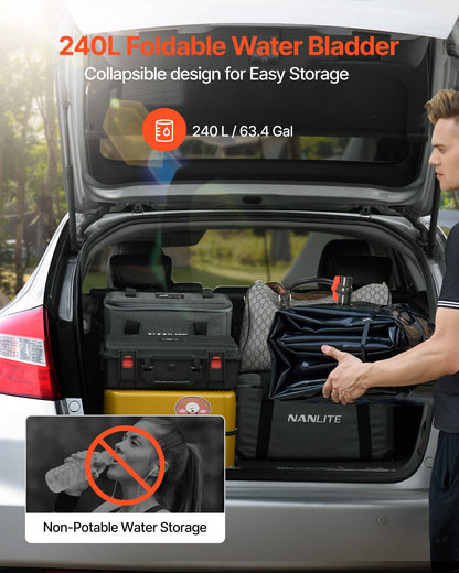 Wasserspeicherblase, 240 l Wasserbehälter, 1000D PVC, große, weiche Tasche, faltbar und tragbar für Gartenbewässerung, Camping, Wohnmobile und Notfälle – Schwarz