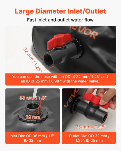Wasserspeicherblase, 330 l Wasserbehälter, 1000D PVC, große, weiche Tasche, faltbar und tragbar für Gartenbewässerung, Camping, Wohnmobile und Notfälle – Schwarz