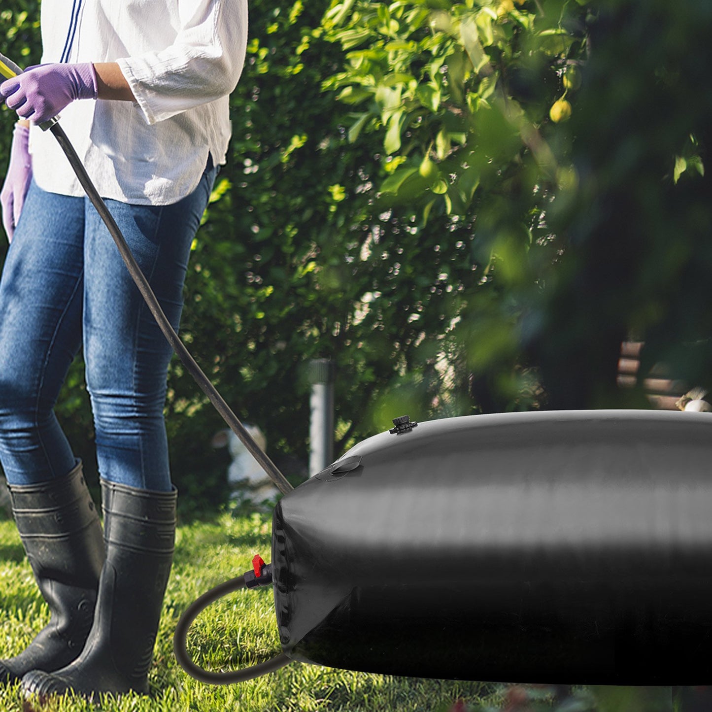 Wasserspeicherblase, 330 l Wasserbehälter, 1000D PVC, große, weiche Tasche, faltbar und tragbar für Gartenbewässerung, Camping, Wohnmobile und Notfälle – Schwarz