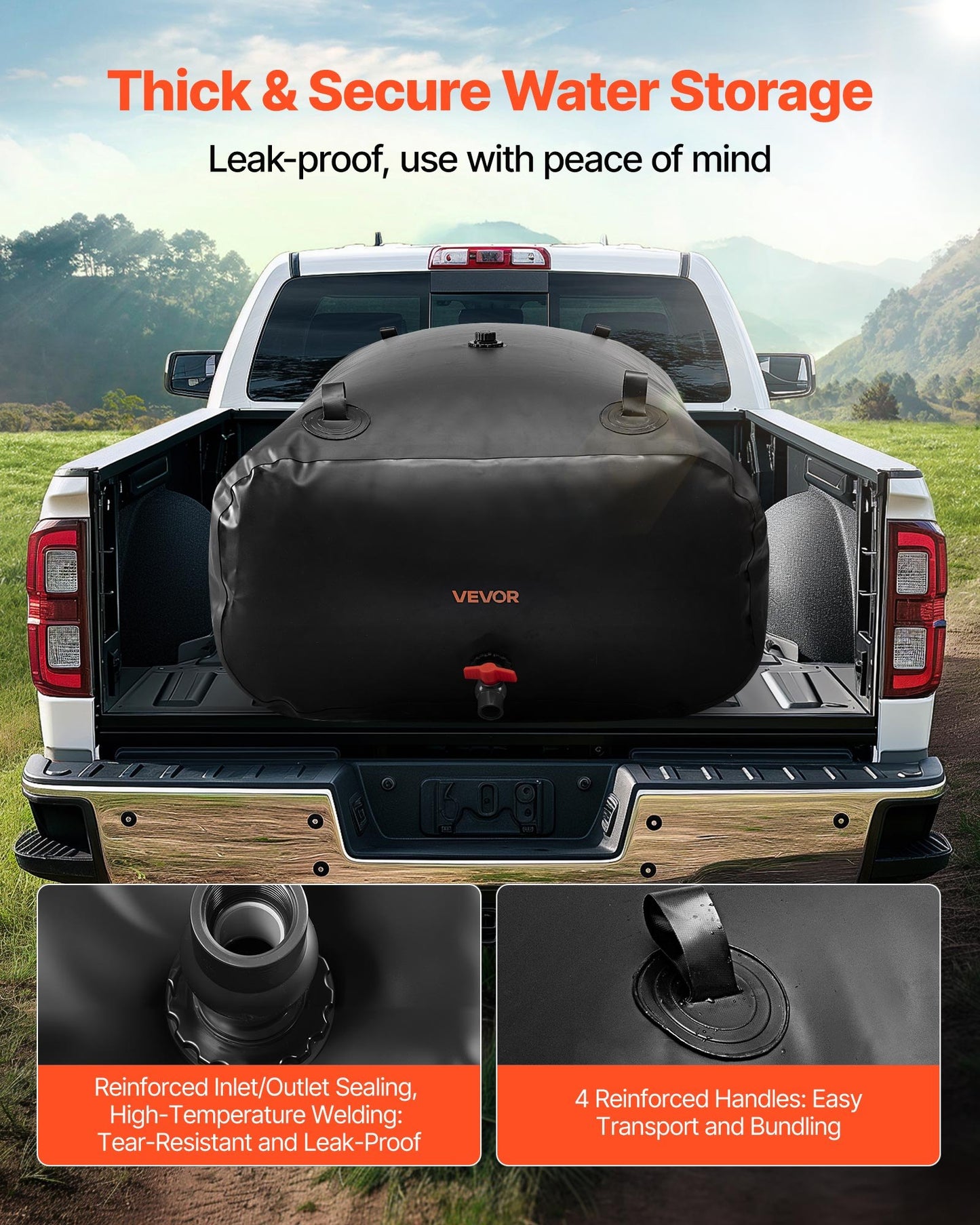 Wasserspeicherblase, 540 l, 1000D PVC, große, weiche Tasche, faltbar und tragbar für Gartenbewässerung, Camping, Wohnmobil und Notfälle – Schwarz