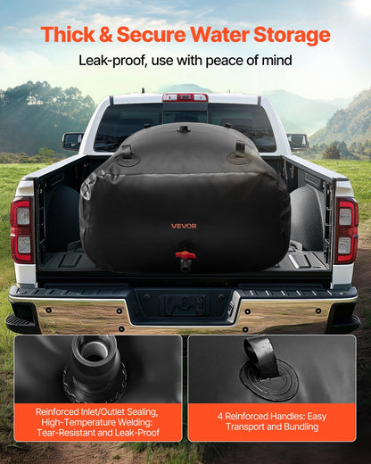 Wasserspeicherblase, 540 l, 1000D PVC, große, weiche Tasche, faltbar und tragbar für Gartenbewässerung, Camping, Wohnmobil und Notfälle – Schwarz