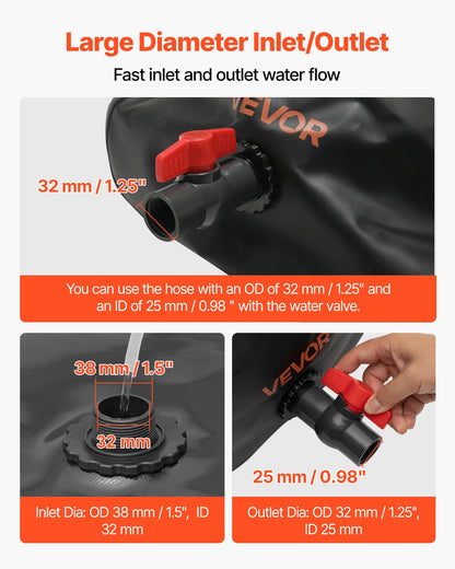 Wasserspeicherblase, 540 l, 1000D PVC, große, weiche Tasche, faltbar und tragbar für Gartenbewässerung, Camping, Wohnmobil und Notfälle – Schwarz