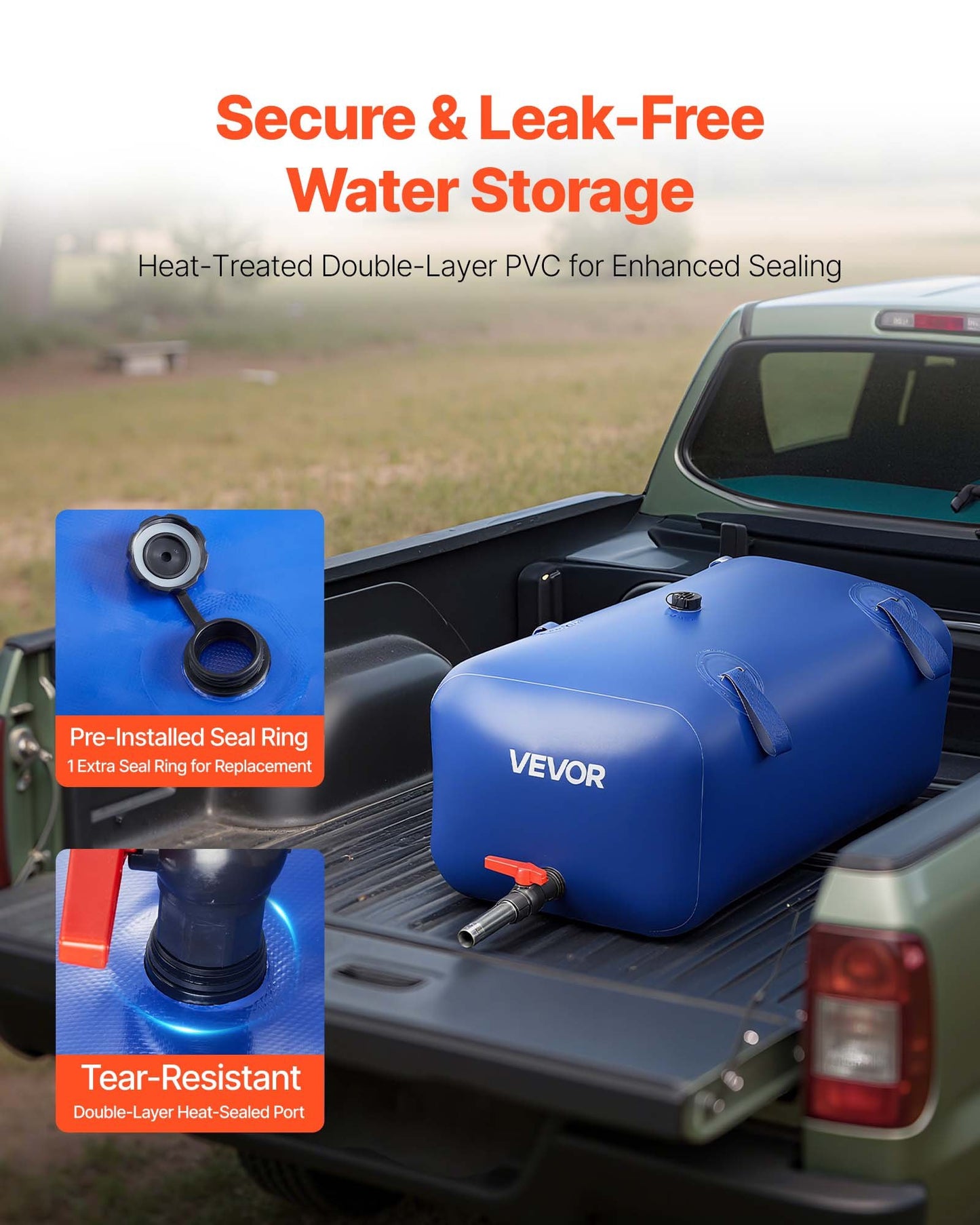 Water Storage Bladder 113L Large Capacity Water Bag, Portable & Collapsible Soft Waters Container, Leakproof & Tear-Resistant PVC Emergency Waters Storage Tank for RV Truck & Outdoor Use