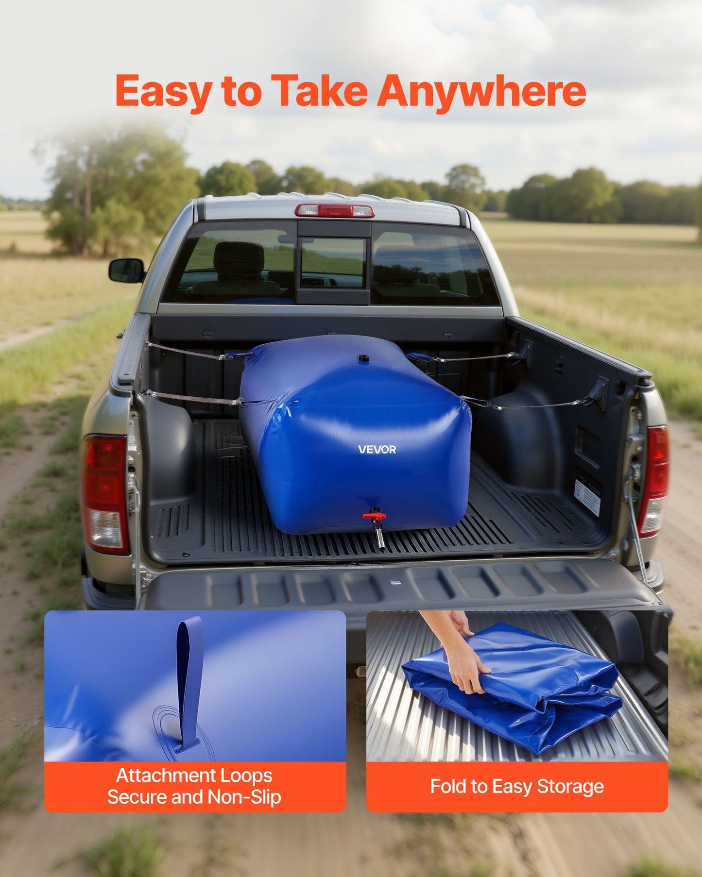 Wasserspeicherblase 400L, großer Fassungsvermögen, tragbarer und faltbarer Behälter für weiches Wasser, auslaufsicherer und reißfester PVC-Notwassertank für Wohnmobil, LKW und Outdoor-Aktivitäten