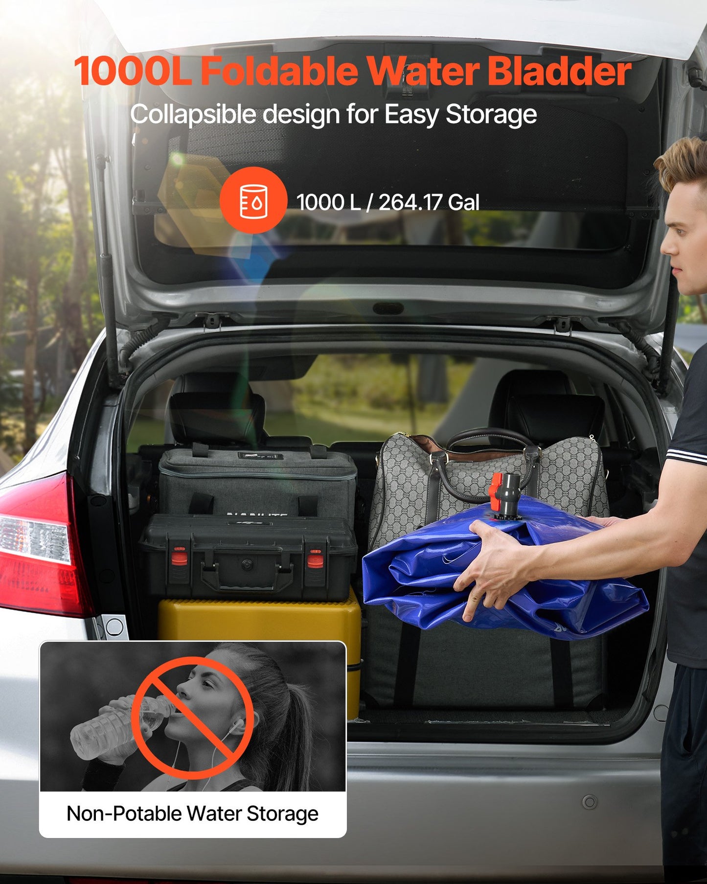 Water Storage Bladder, 1000L Water Storage Container Tank, 1000D PVC Extra-Large Capacity Soft Bag Bladder, Foldable Portable for Garden Irrigation, Camping, RV, Fire Prevention