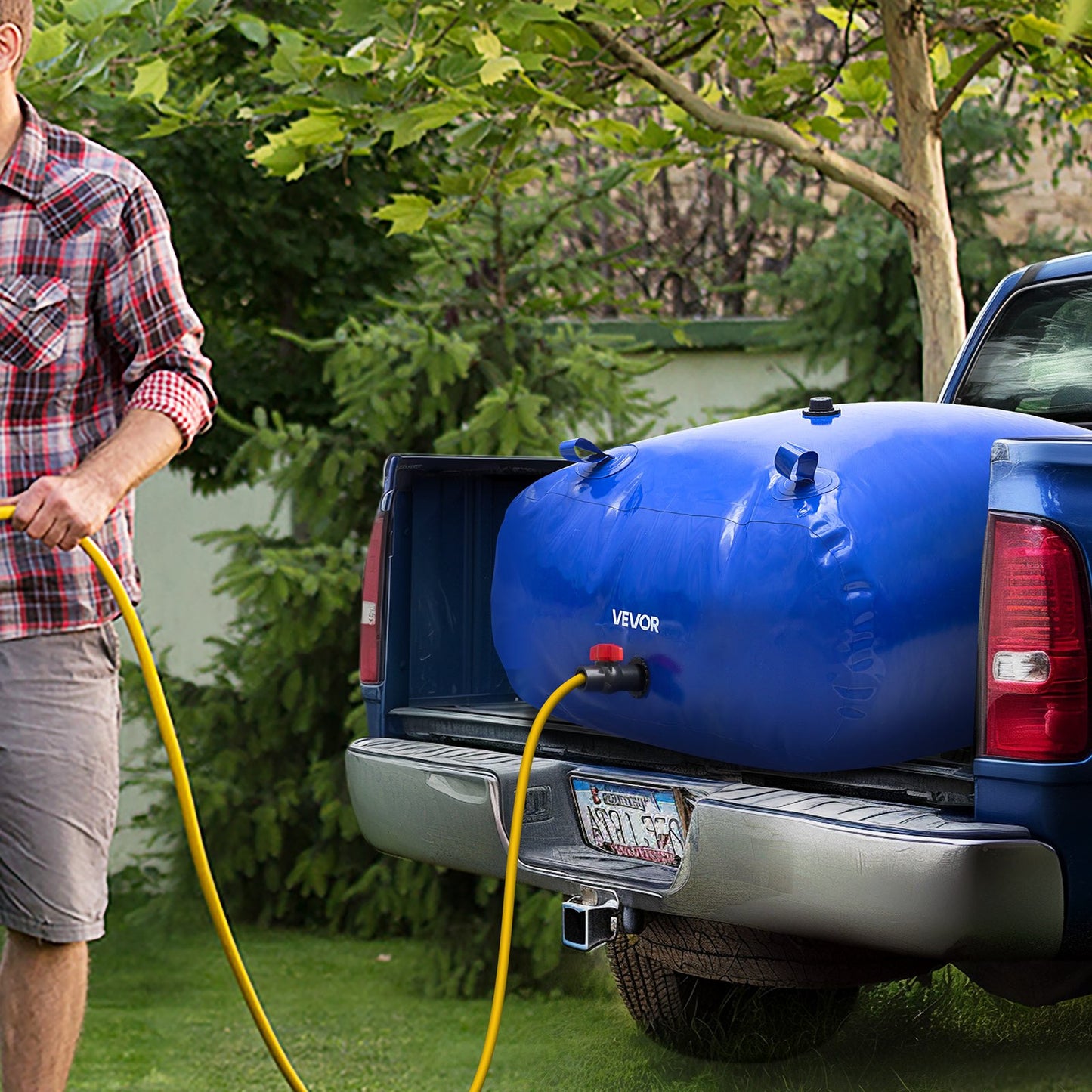 Wasserspeicherblase, 330-Liter-Wasserspeicherbehälter, 1000D PVC-Großvolumen-Weichsackblase, faltbar und tragbar für Gartenbewässerung, Camping, Wohnmobile, Brandschutz (Blau)