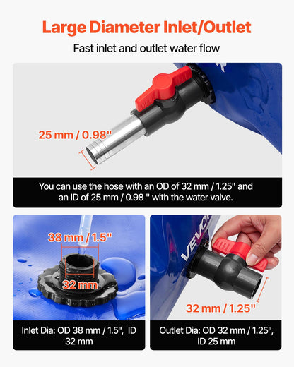 Wasserspeicherblase, 400 l Wasserbehälter, 1000D PVC, große Kapazität, faltbar und tragbar, für Gartenbewässerung, Camping, Wohnmobil, Brandschutz – Blau