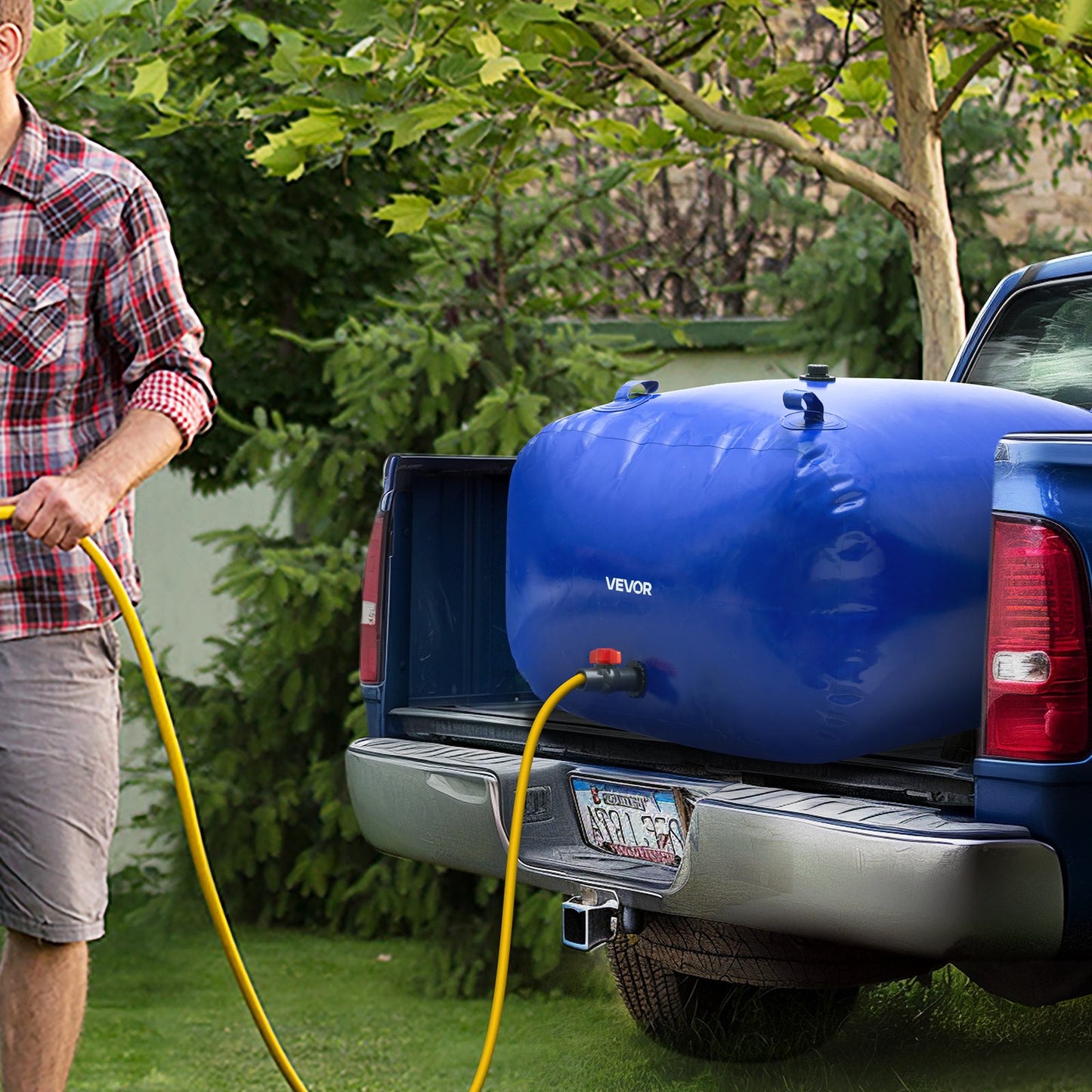 Wasserspeicherblase, 400 l Wasserbehälter, 1000D PVC, große Kapazität, faltbar und tragbar, für Gartenbewässerung, Camping, Wohnmobil, Brandschutz – Blau