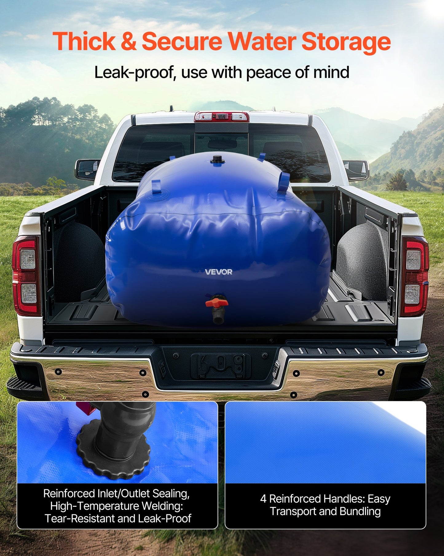 Wasserspeicherblase, 540 l, 1000D PVC, große, weiche Tasche, faltbar und tragbar, für Gartenbewässerung, Camping, Wohnmobil, Brandschutz – Blau