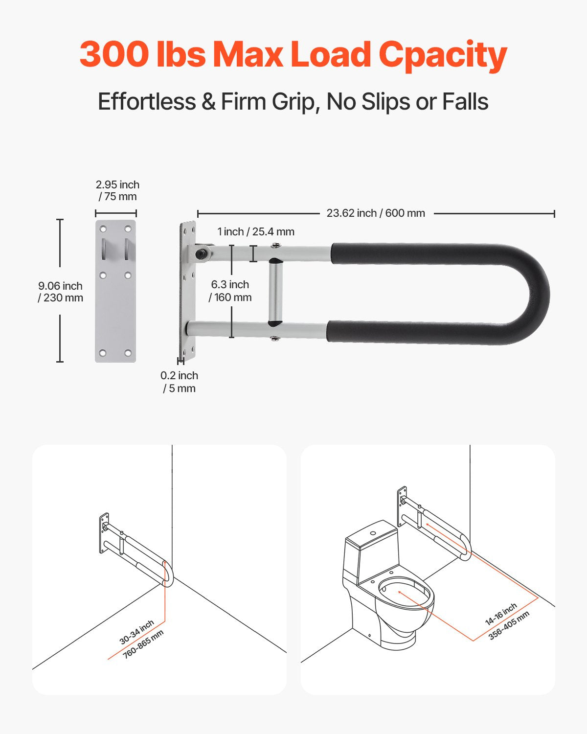Zusammenklappbare Toilette, 23,8 Zoll, 300 Pfund, Lastkapazität, handlich