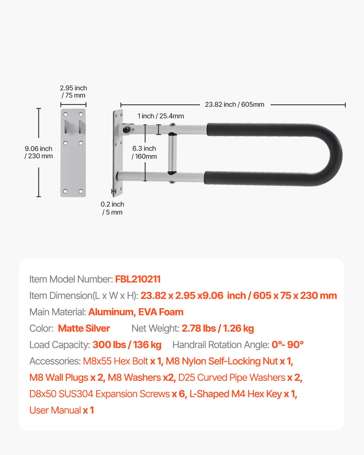 Zusammenklappbare Toilette, 23,8 Zoll, 300 Pfund, Lastkapazität, handlich