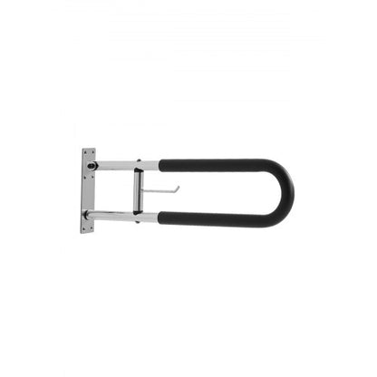 Toiletten-Haltegriff, 76 cm langer, U-förmiger Haltegriff für Menschen mit Behinderung, klappbarer Sicherheitsgriff für Senioren, hochklappbarer Toiletten-Haltegriff mit rutschfestem Griff, Tragkraft 136 kg, Sicherheits-Handlauf mit Papierhalter