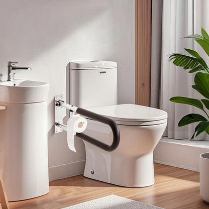 Toiletten-Haltegriff, 76 cm langer, U-förmiger Haltegriff für Menschen mit Behinderung, klappbarer Sicherheitsgriff für Senioren, hochklappbarer Toiletten-Haltegriff mit rutschfestem Griff, Tragkraft 136 kg, Sicherheits-Handlauf mit Papierhalter