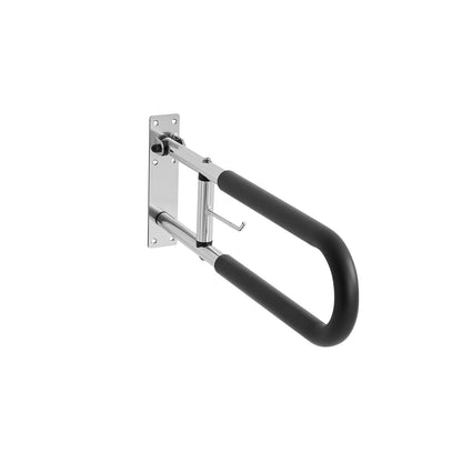 Toiletten-Haltegriff, 76 cm langer, U-förmiger Haltegriff für Menschen mit Behinderung, klappbarer Sicherheitsgriff für Senioren, hochklappbarer Toiletten-Haltegriff mit rutschfestem Griff, Tragkraft 136 kg, Sicherheits-Handlauf mit Papierhalter