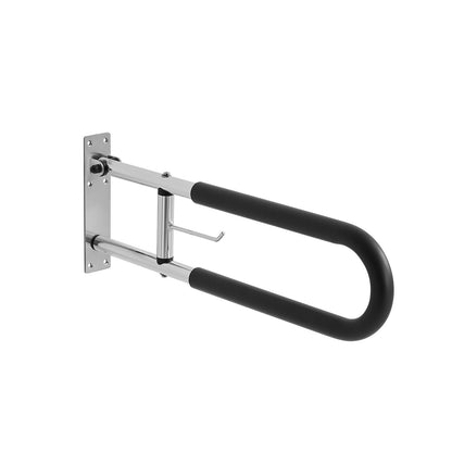 Toiletten-Haltegriff, 76 cm langer, U-förmiger Haltegriff für Menschen mit Behinderung, klappbarer Sicherheitsgriff für Senioren, hochklappbarer Toiletten-Haltegriff mit rutschfestem Griff, Tragkraft 136 kg, Sicherheits-Handlauf mit Papierhalter