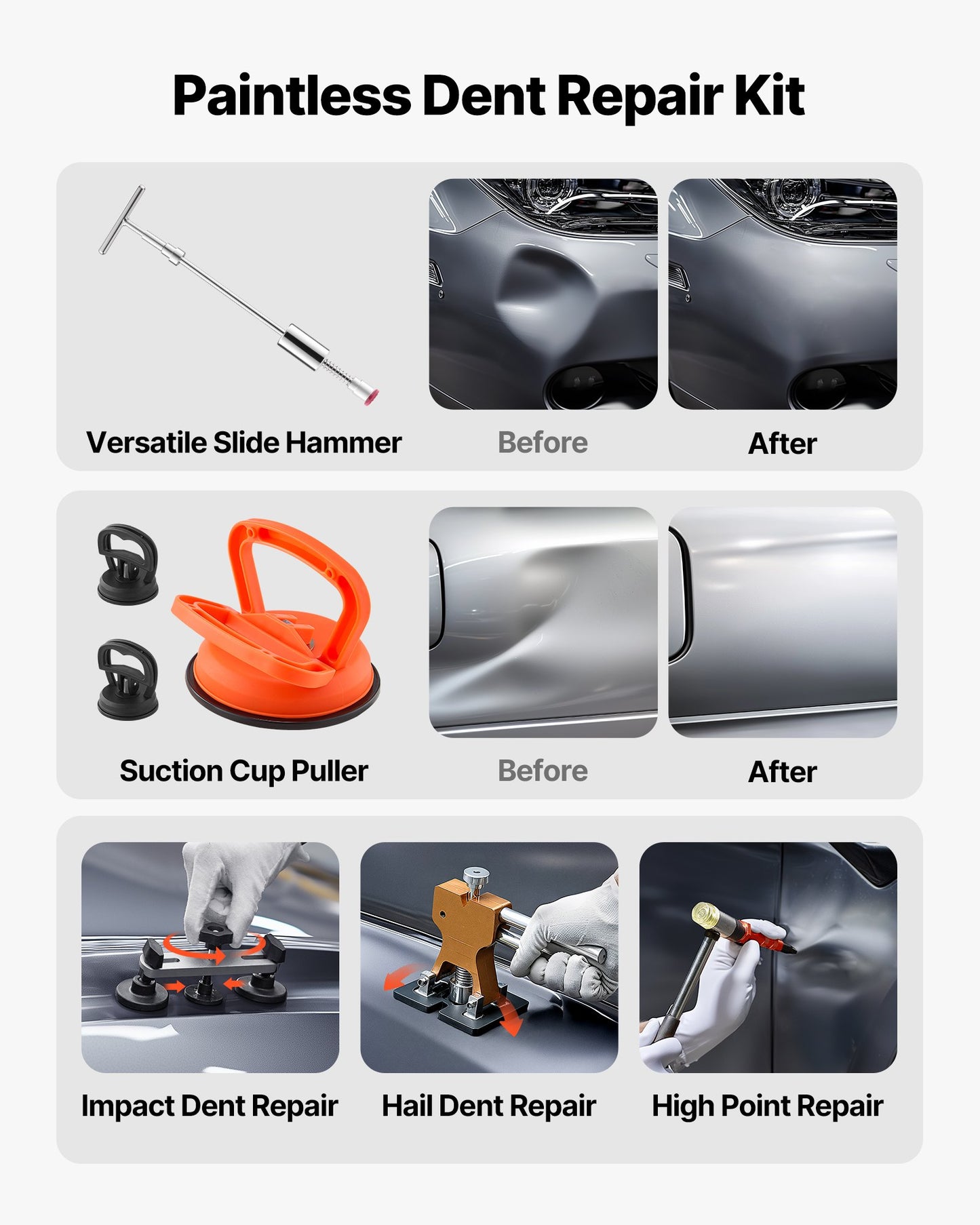 Dent Puller Kit, 100 PCS Paintless Dent Removal Kit with Golden Lifter, Bridge Puller, Slide Hammer T-Bar, Glue Gun, Auto Body Hail Damage Remover Tools for Car Refrigerator Door Ding Repair