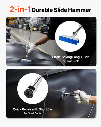 Dent Puller Kit, 100 PCS Paintless Dent Removal Kit with Golden Lifter, Bridge Puller, Slide Hammer T-Bar, Glue Gun, Auto Body Hail Damage Remover Tools for Car Refrigerator Door Ding Repair