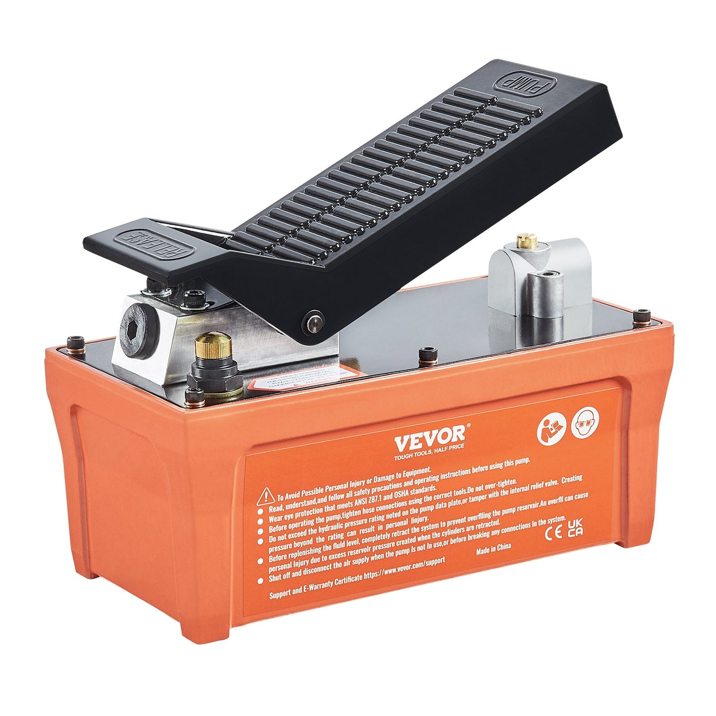 Air Hydraulic Pump, 6895 bar 1.9L Reservoir, NPT 10mm Oil Outlet, NPT 6.4mm Inlet, 2m Pipe, Foot Actuated Hydraulic Pump Air Treadle for Auto Body Frame Machines and Pulling Post, Orange