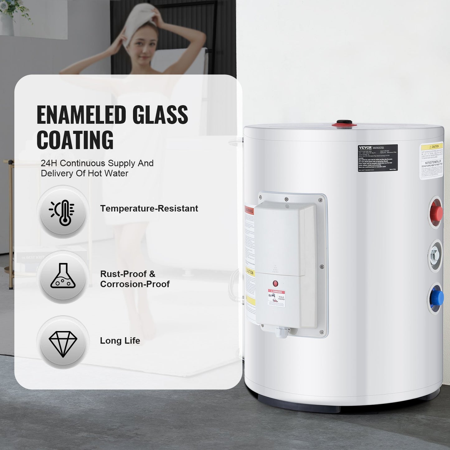 Electric Water Heater, 10 Gallon Tank Instant Hot Water Heater, 1.6Kw Tankless Water Heater w/ LED Display,Knob Control, IPX4 Waterproof Side Connection On Demand Heaters for Shower, Bath