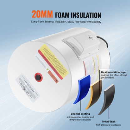 Electric Water Heater, 10 Gallon Tank Instant Hot Water Heater, 1.6Kw Tankless Water Heater w/ LED Display,Knob Control, IPX4 Waterproof Side Connection On Demand Heaters for Shower, Bath