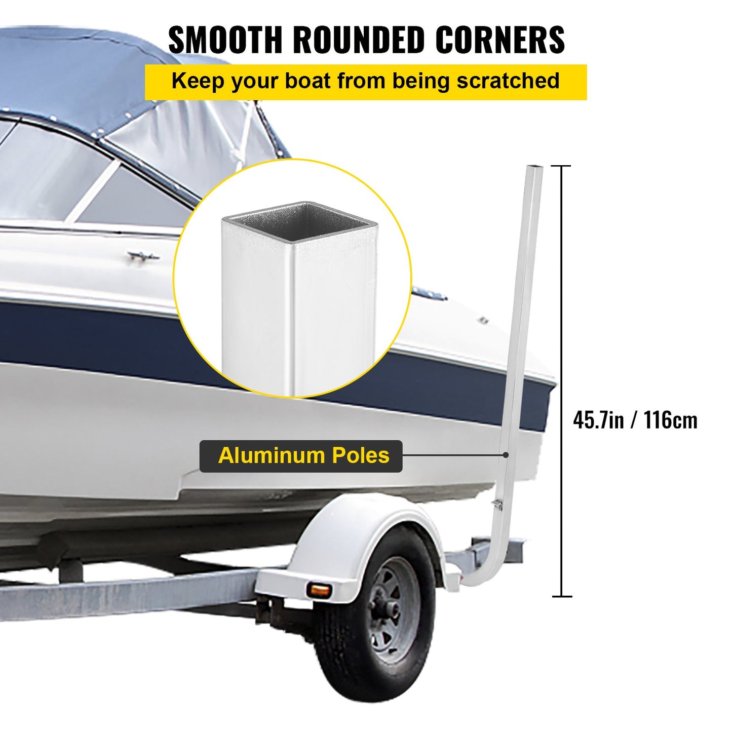 Boat Trailer Guide-ons, 46\", One Pair Aluminum Trailer Guide ons, Rust-Resistant Trailer Guides with Adjustable Width, Mounting Parts Included, for Ski Boat, Fishing Boat or Sailboat Trailer