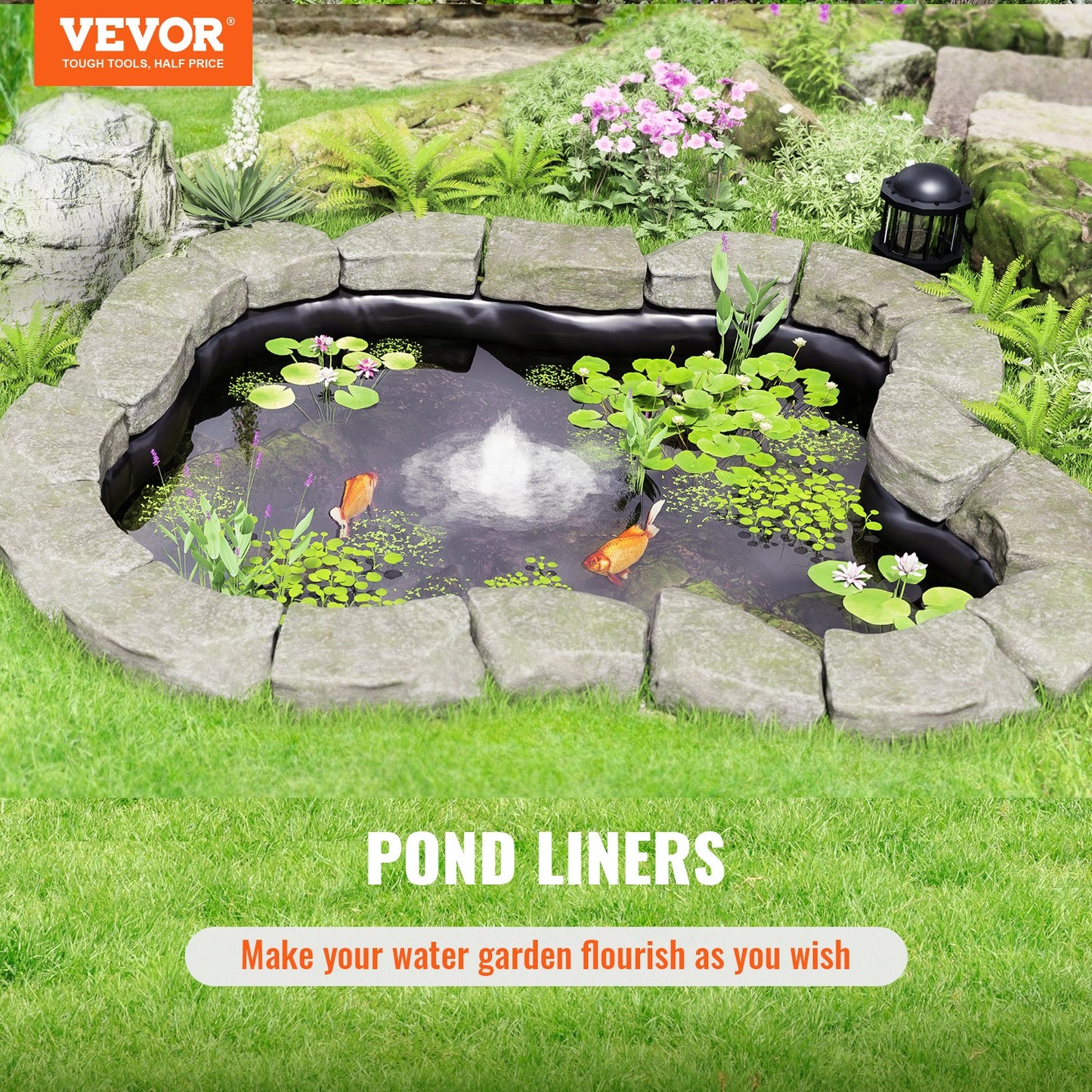 Pond Liner, 9 x 10.6 m 1.5 mm Thickness, Pliable EPDM Material Pond Skins, Easy Cutting Underlayment for Fish or Koi Ponds, Water Features, Waterfall Base, Fountains, Water Gardens, Black