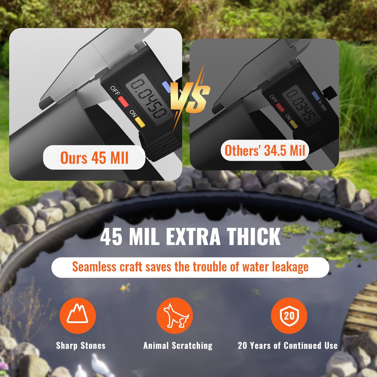 Pond Liner, 9 x 10.6 m 1.5 mm Thickness, Pliable EPDM Material Pond Skins, Easy Cutting Underlayment for Fish or Koi Ponds, Water Features, Waterfall Base, Fountains, Water Gardens, Black