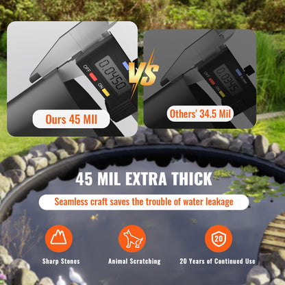 Pond Liner, 9 x 10.6 m 1.5 mm Thickness, Pliable EPDM Material Pond Skins, Easy Cutting Underlayment for Fish or Koi Ponds, Water Features, Waterfall Base, Fountains, Water Gardens, Black