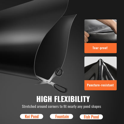 Pond Liner, 9 x 10.6 m 1.5 mm Thickness, Pliable EPDM Material Pond Skins, Easy Cutting Underlayment for Fish or Koi Ponds, Water Features, Waterfall Base, Fountains, Water Gardens, Black