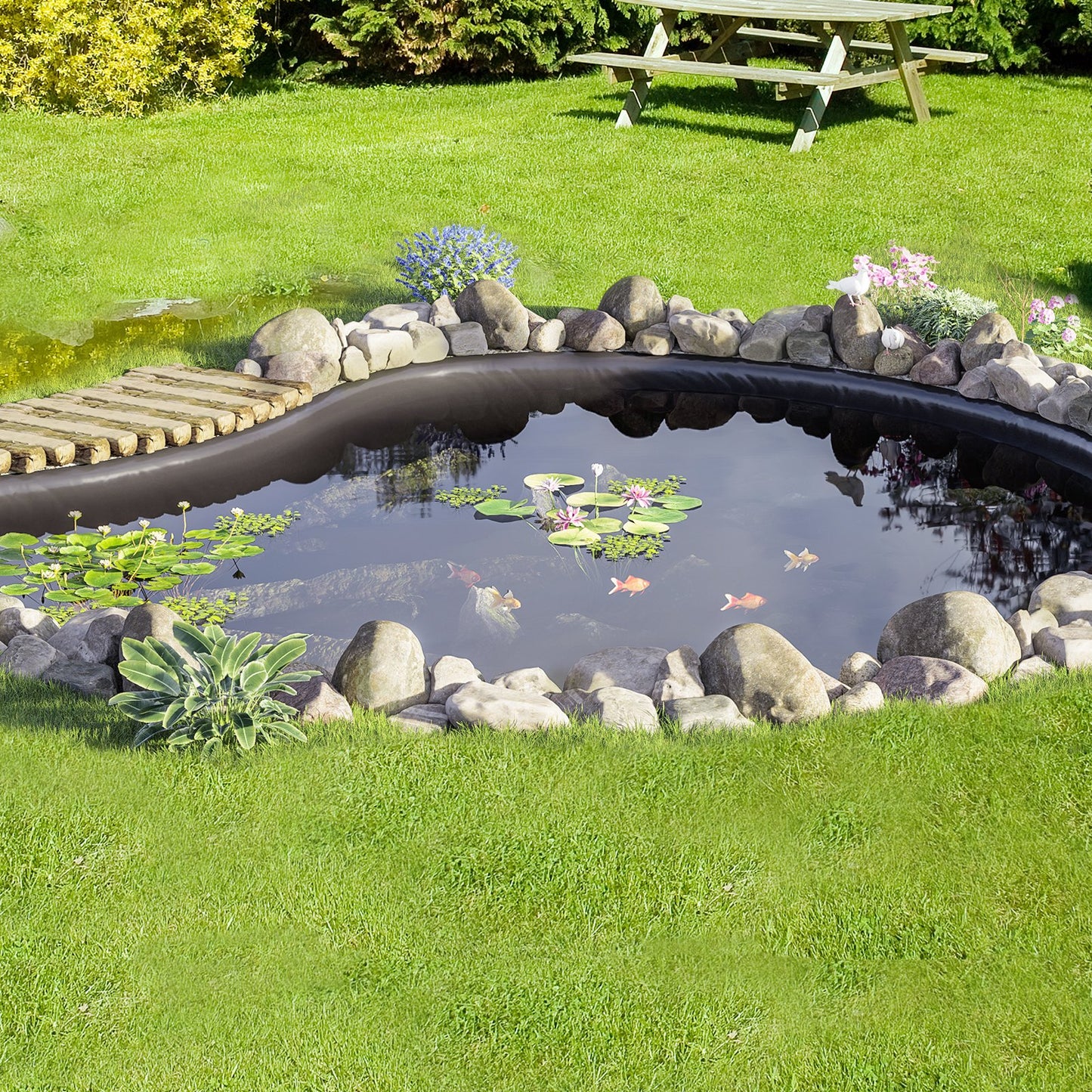 Pond Liner, 9 x 10.6 m 1.5 mm Thickness, Pliable EPDM Material Pond Skins, Easy Cutting Underlayment for Fish or Koi Ponds, Water Features, Waterfall Base, Fountains, Water Gardens, Black