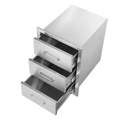 Outdoor Kitchen Drawers 16\" W x 21.5\" H x 18\" D, Flush Mount Triple Access BBQ Drawers with Stainless Steel Handle, BBQ Island Drawers for Outdoor Kitchens or BBQ Island Patio Grill Station