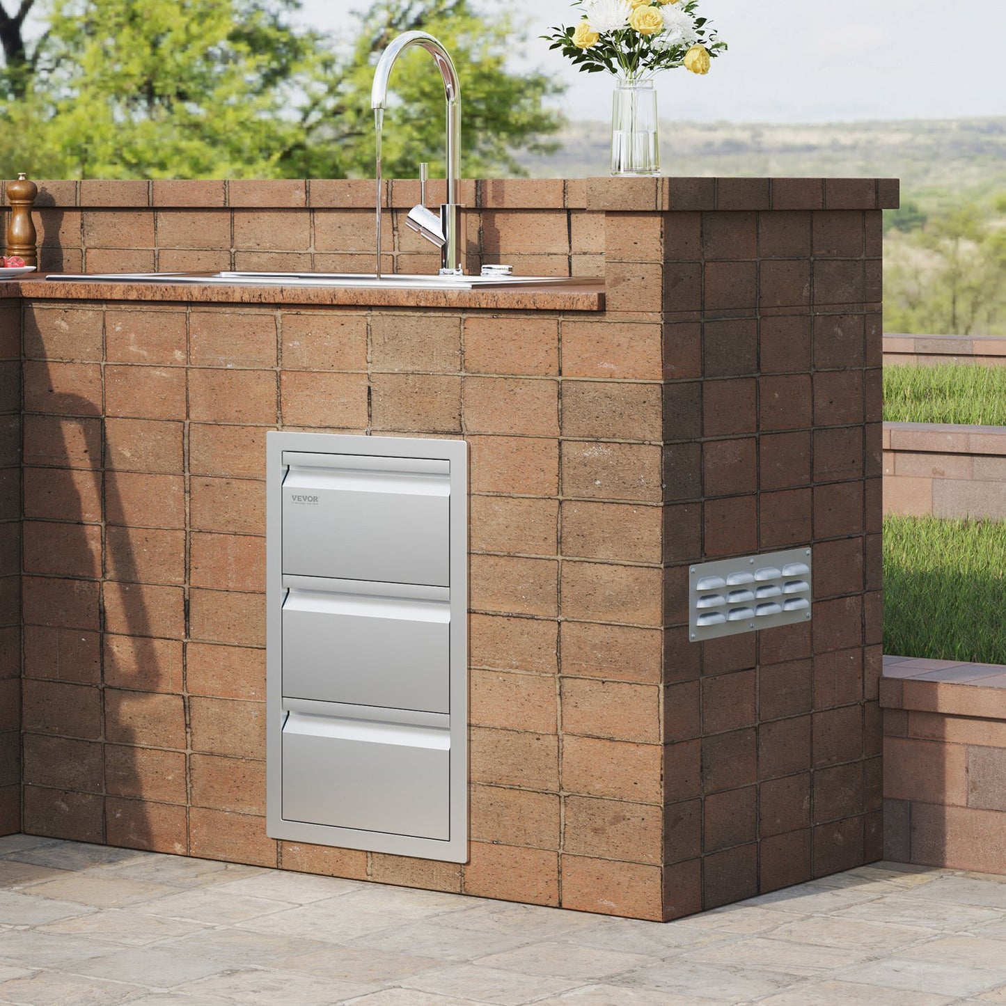 201 Stainless Steel Triple Access Drawer Outdoor Kitchen BBQ Island 19"W x 26"H