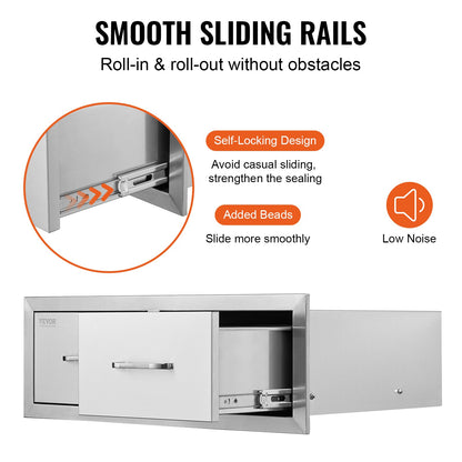 75 x 25 cm Grillschublade, zwei horizontale Schubladen, robust, mit Aufbewahrungsschrank