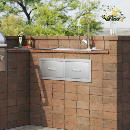 75 x 25 cm Grillschublade, zwei horizontale Schubladen, robust, mit Aufbewahrungsschrank