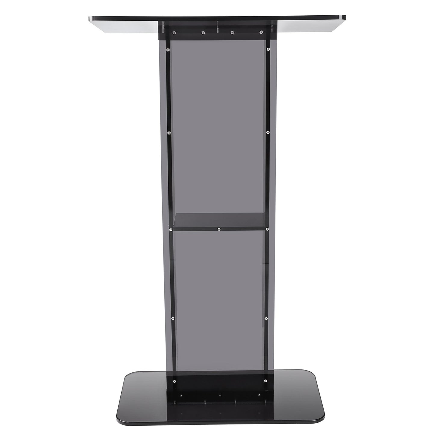 Acrylic Podium, 119 cm Tall, Acrylic Podium Stand with Wide Reading Surface & Storage Shelf, Floor-standing Clear Pulpits Acrylic for Church Office School, Black