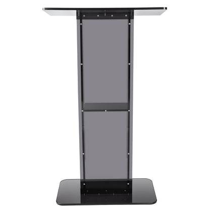 Acrylic Podium, 119 cm Tall, Acrylic Podium Stand with Wide Reading Surface & Storage Shelf, Floor-standing Clear Pulpits Acrylic for Church Office School, Black
