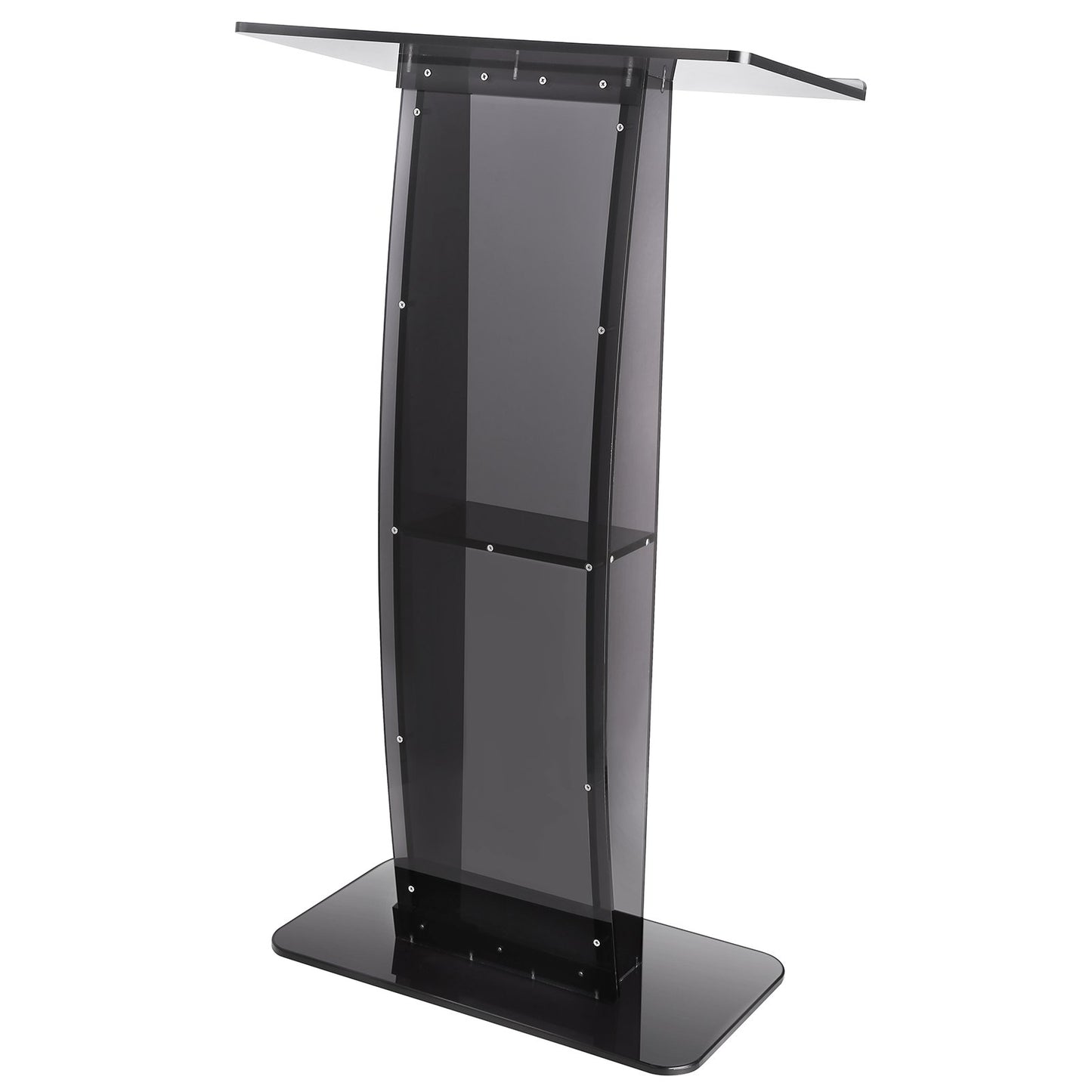 Acrylic Podium, 119 cm Tall, Acrylic Podium Stand with Wide Reading Surface & Storage Shelf, Floor-standing Clear Pulpits Acrylic for Church Office School, Black