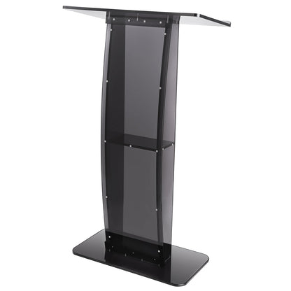 Acrylic Podium, 119 cm Tall, Acrylic Podium Stand with Wide Reading Surface & Storage Shelf, Floor-standing Clear Pulpits Acrylic for Church Office School, Black