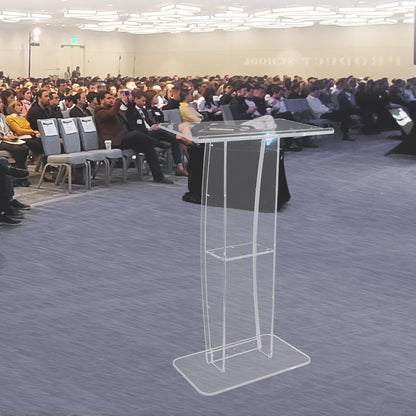 Acryl-Rednerpult, 119 cm hoch, transparentes Acryl-Rednerpult mit breiter Lesefläche und Ablagefläche, freistehendes, transparentes Acryl-Rednerpult für Kirche, Büro, Schule