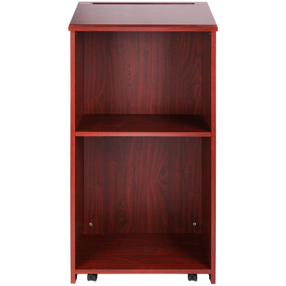 Podium Stand, 47 in Hostess Stand with 4 Rolling Wheels, Wood Podium with Storage Shelves, and Slant Desktop, Lecterns & Podiums for Church, Office, School, Home, Brown