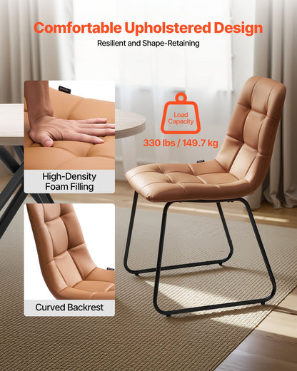 5-Piece Dining Table Set, Space-Saving Round Kitchen Table with 4 Upholstered Orange Chairs, PU Leather Cushions, Modern Wood-Tone Desk with Adjustable Foot Pads for Dining Room, Small Spaces